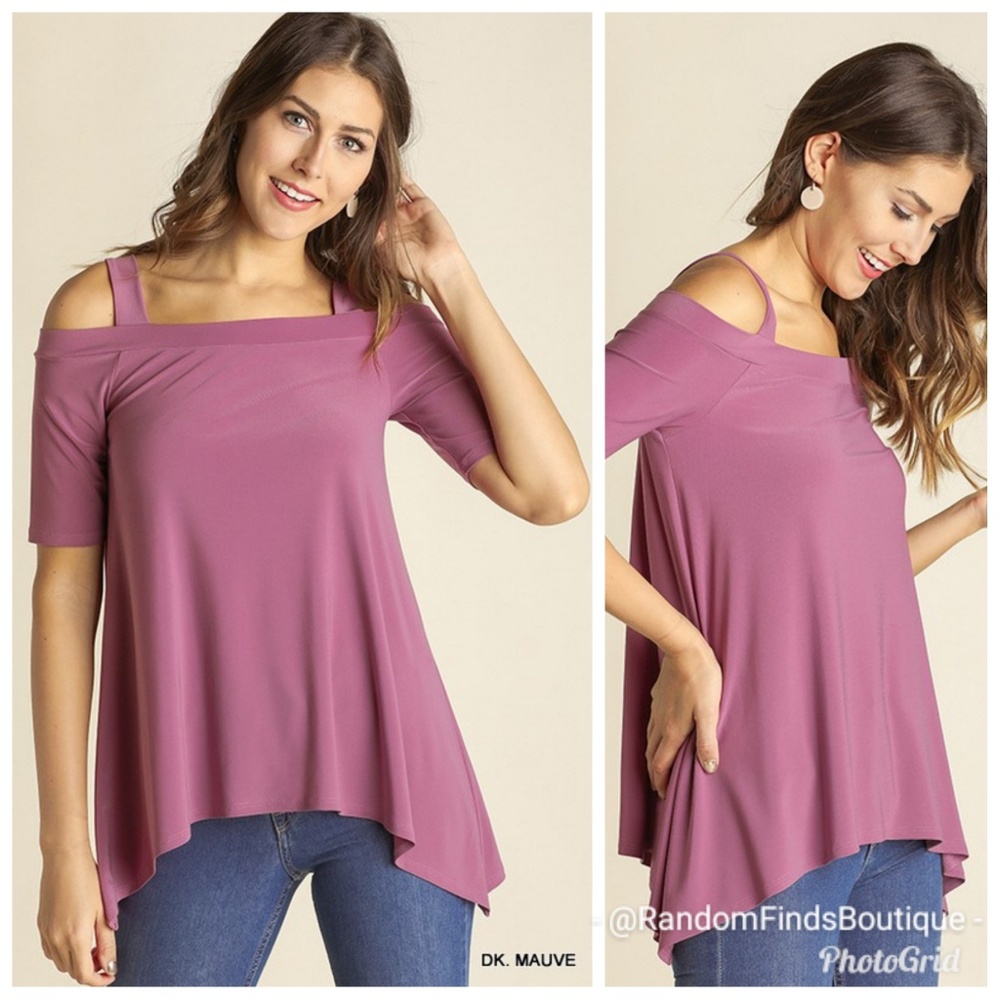 Dark mauve purple cold shoulder top available in Small, Medium & Large New - Picture 1 of 12